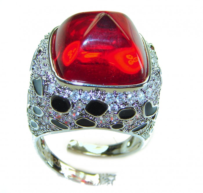 Wild at Heart authentic 11.5 carat Red Topaz .925 Silver handcrafted Statement Ring s. 7