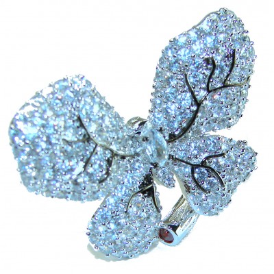Born to Glam - Large White Butterfly- authentic 11.5 carat White Topaz RHODIUM OVER .925 Silver handcrafted Ring s. 7