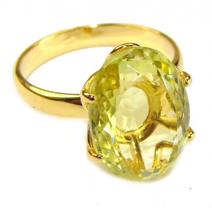 Splendid 6.5 carat genuine Citrine 18K Gold over .925 Sterling Silver Handcrafted Statement Ring s. 9