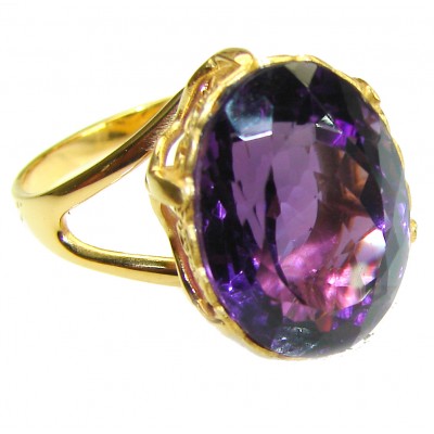 Dramatic design 8.8 carat AUTHENTIC Amethyst 14K Gold over .925 Sterling Silver Handcrafted Ring size 9