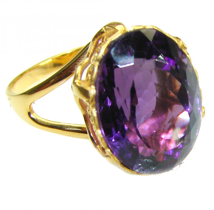 Dramatic design 8.8 carat AUTHENTIC Amethyst 14K Gold over .925 Sterling Silver Handcrafted Ring size 9