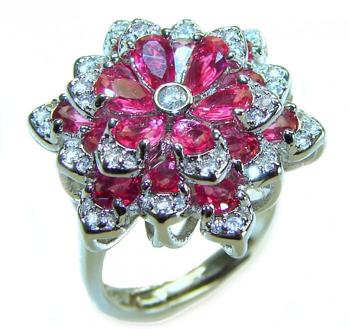 Wild Red Rose Natural 8.5 carat Ruby .925 Sterling Silver handmade Statement Ring size 6