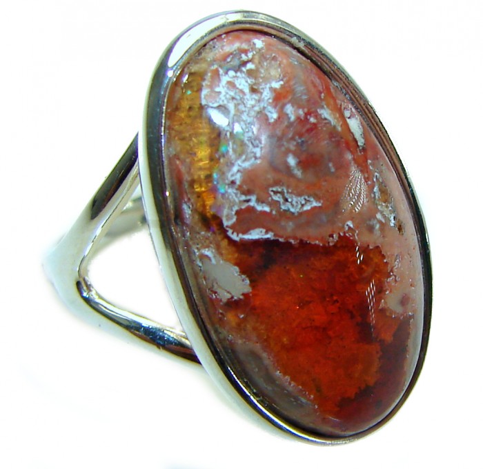 Bonefire Night best quality 11.5 carat Mexican Opal .925 Sterling Silver handmade ring 8