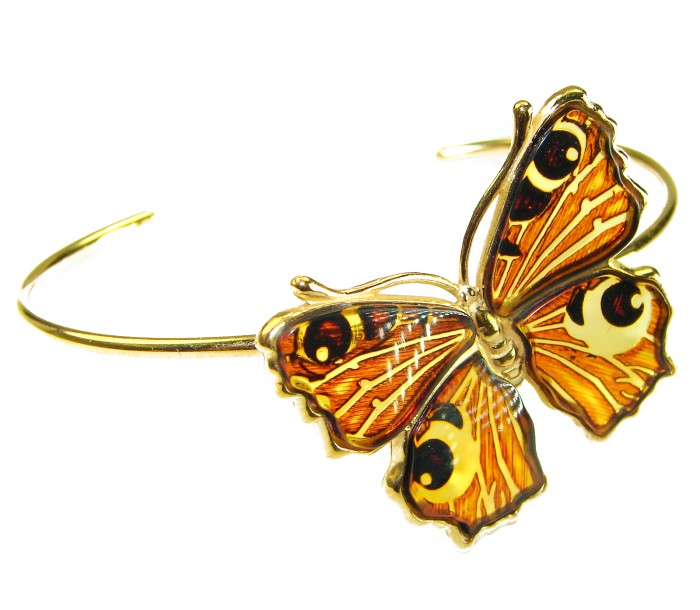 Golden Butterfly Genuine Baltic Amber 14K Gold over .925 Sterling Silver handamde Bracelet