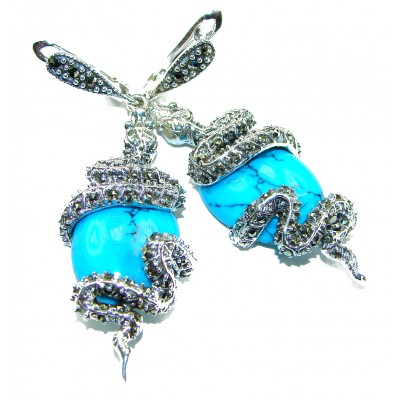 Snakes Great authentic inlay Turquoise .925 Sterling Silver handcrafted Earrings