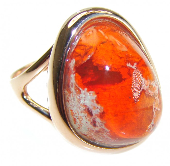 Queen of Fire best quality 12.4 carat Mexican Opal 18K Rose Gold over .925 Sterling Silver handmade ring 6