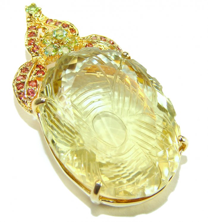 Timeless Jewels genuine 65.5 CARAT Lemon Topaz 18K Gold over .925 Sterling Silver handmade Pendant - video
