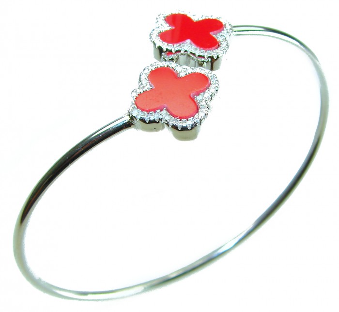 A Red four-leaf clover Coral .925 Sterling Silver handcrafted Bracelet