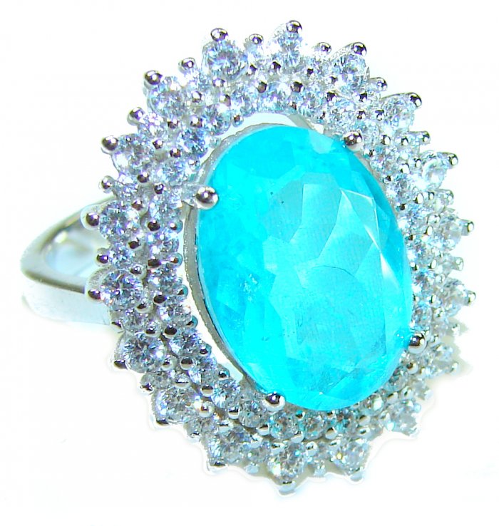 Luxurious oval Cut 8.5 ctw Paraiba Tourmaline .925 Sterling Silver handcrafted Statement Ring size 7 3/4 - video