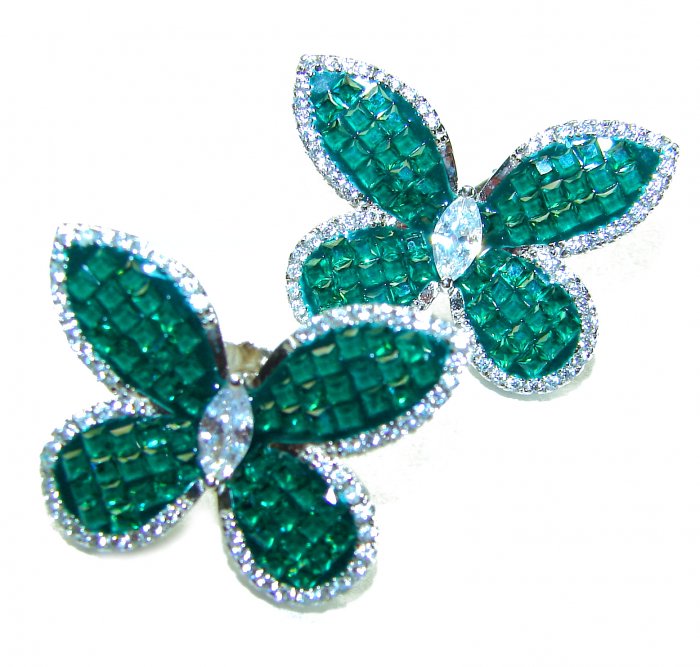 Incredible Butterflies genuine Emerald .925 Sterling Silver handcrafted Earrings - video