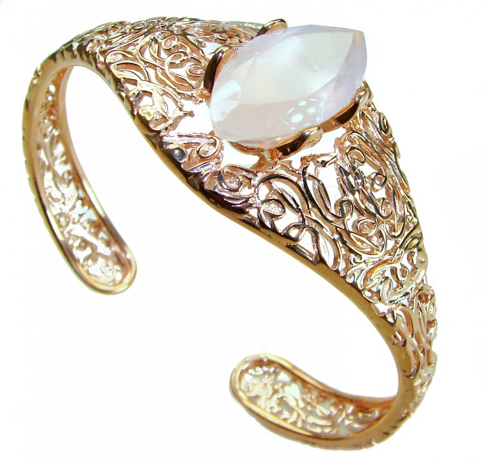 Vintage Beauty Genuine 21.5 carat Brazilian Rose Quartz Rose quartz 18K Gold over .925 Sterling Silver handcrafted Bracelet / Cuff