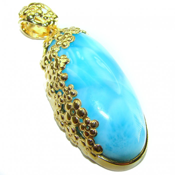 Best quality 58.5 carat Authentic Caribbean Larimar 18K Gold over .925 Sterling Silver handmade pendant - video