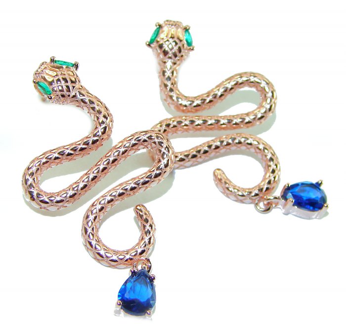 Golden Cobra Snakes 1.5 carat Sapphire 18K Rose Gold over .925 Sterling Silver earrings - video