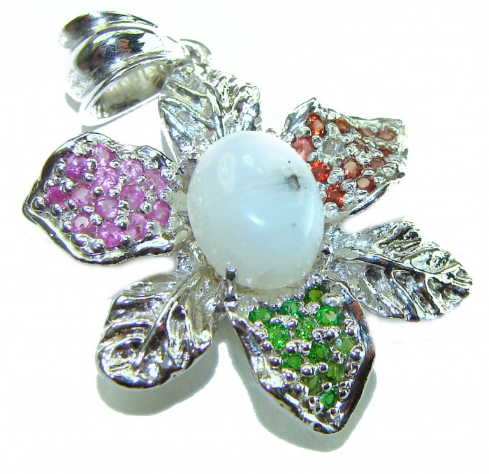 Genuine 6.2 carat Fire Moonstone .925 Sterling Silver handcrafted pendant