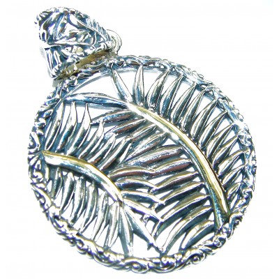 Palm Leaves 2 tones .925 Sterling Silver Bali Handcrafted pendant