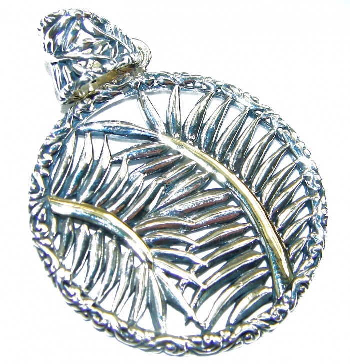 Palm Leaves 2 tones .925 Sterling Silver Bali Handcrafted pendant