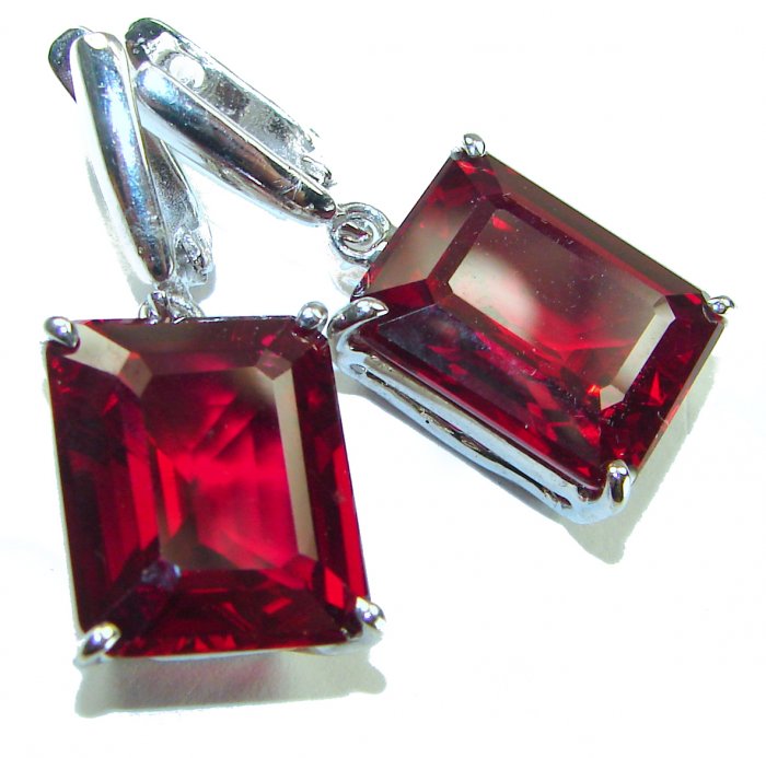 Blooming Rose baguette cut 26.5 carat Red Topaz .925 Sterling Silver handmade Statement earrings - video
