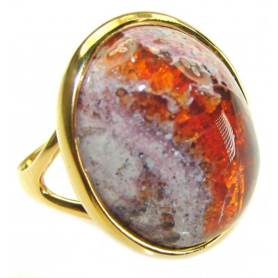 Golden River best quality 23.4 carat Mexican Opal 18K Gold over .925 Sterling Silver handmade ring 9 1/4