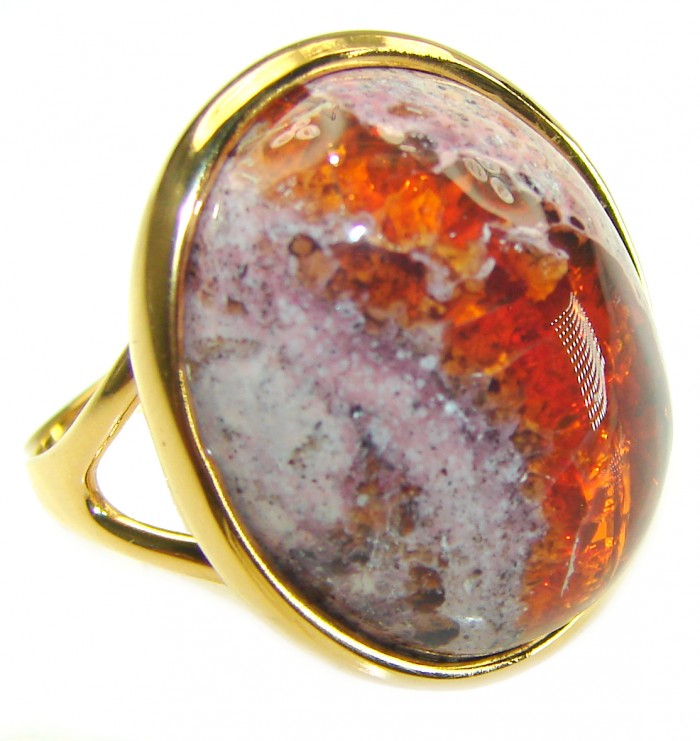 Golden River best quality 23.4 carat Mexican Opal 18K Gold over .925 Sterling Silver handmade ring 9 1/4