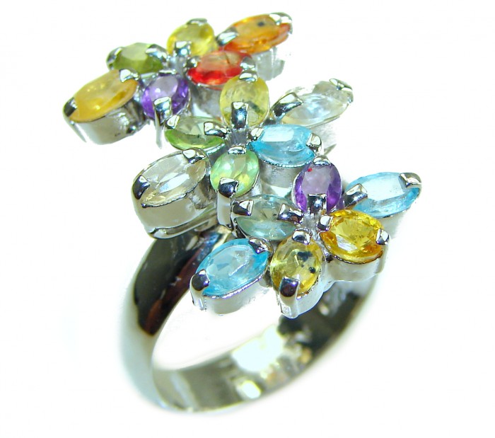 Summer Time 12.5 multicolor Kashmir Sapphire .925 Sterling Silver handcrafted ring size 9