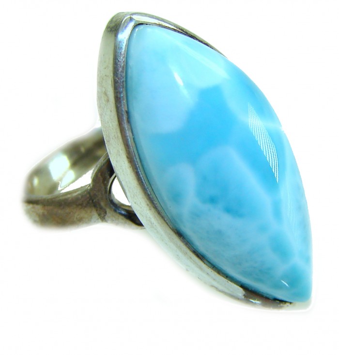 Blue Dream Blue Larimar .925 Sterling Silver handmade Large Solid ring size 7 adjustable
