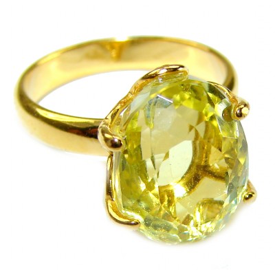 9.8 carat Genuine Lemon Quartz 14K Gold over .925 Sterling Silver handcrafted ring size 7