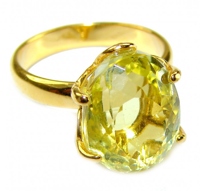 9.8 carat Genuine Lemon Quartz 14K Gold over .925 Sterling Silver handcrafted ring size 7