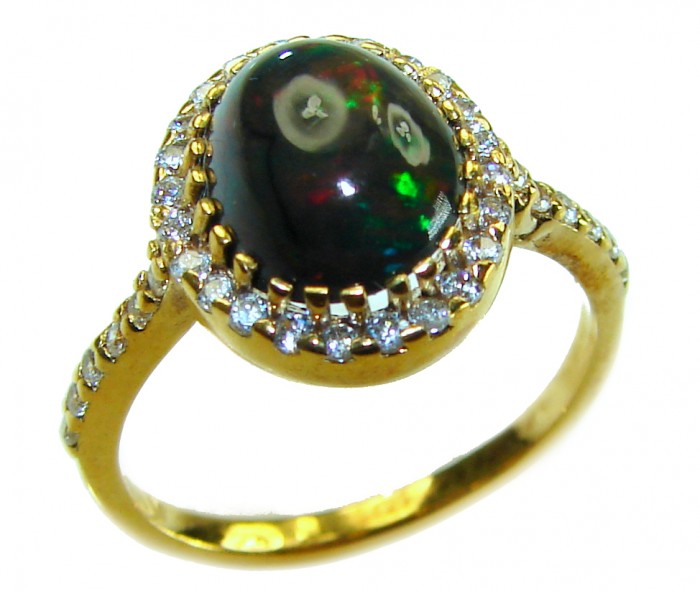 A COSMIC POWER Genuine 5.2 carat Black Opal 18K Gold over .925 Sterling Silver handmade Ring size 6