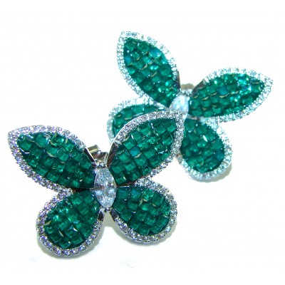Incredible Butterflies genuine 15.2 carat Emerald .925 Sterling Silver handcrafted Earrings