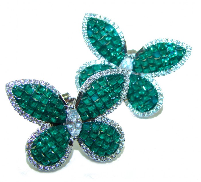 Incredible Butterflies genuine 15.2 carat Emerald .925 Sterling Silver handcrafted Earrings