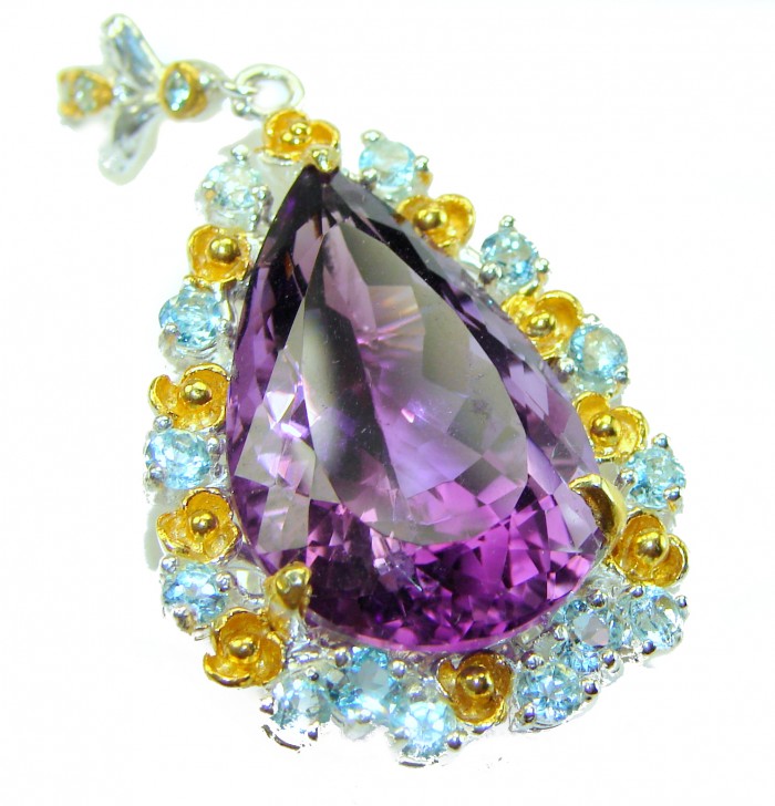 Vintage style 22.2 carat natural Amethyst 14K Gold over .925 Sterling Silver handcrafted Pendant