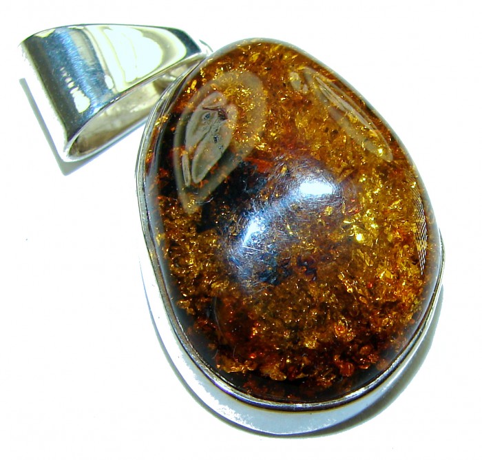 Golden natural Baltic Amber .925 Sterling Silver handmade Pendant