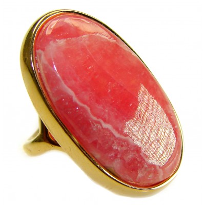 Strawberry Fields - Argentinian Rhodochrosite 18K Gold over .925 Sterling Silver handmade ring size 4
