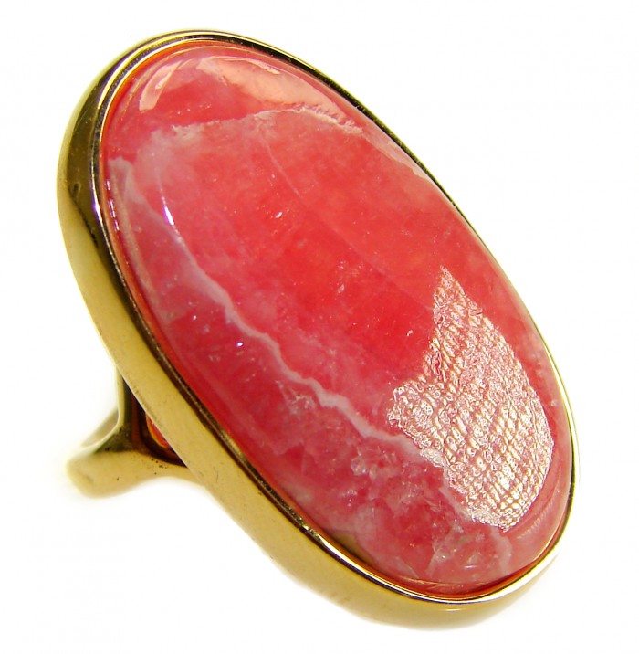 Strawberry Fields - Argentinian Rhodochrosite 18K Gold over .925 Sterling Silver handmade ring size 4