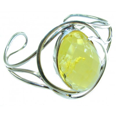 Vintage Design Genuine faceted Butterscotch Polish Amber .925 Sterling Silver handmade Bracelet / Cuff