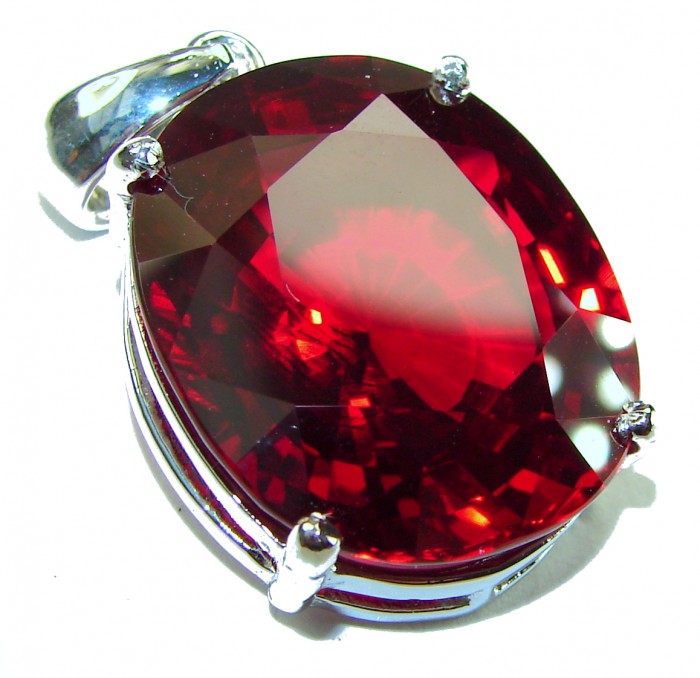 Bella Rosa oval cut 32.5 carat Red Topaz .925 Sterling Silver handmade Pendant
