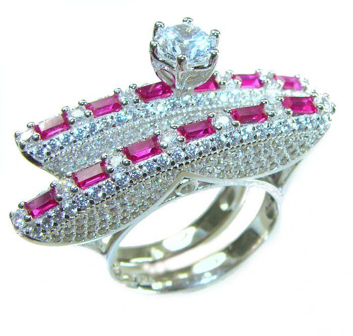 Extravaganza Large White Topaz Ruby .925 Sterling Silver brilliantly handcrafted stack up ring s. 6 3/4 - video