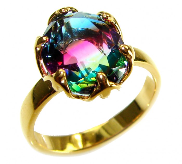 9.9 carat pear cut Brazilian Tourmaline 14K Gold over .925 Sterling Silver Perfectly handcrafted Ring s. 7
