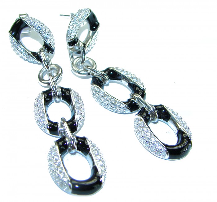 Vintage style authentic 7.5 carat Onyx White Topaz .925 Sterling Silver handcrafted earrings