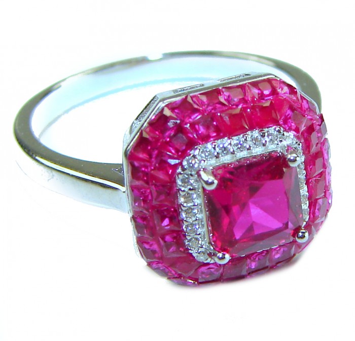 Art Deco - oval Cut - 7.8 carat Ruby .925 Silver handcrafted Cocktail Ring s. 8