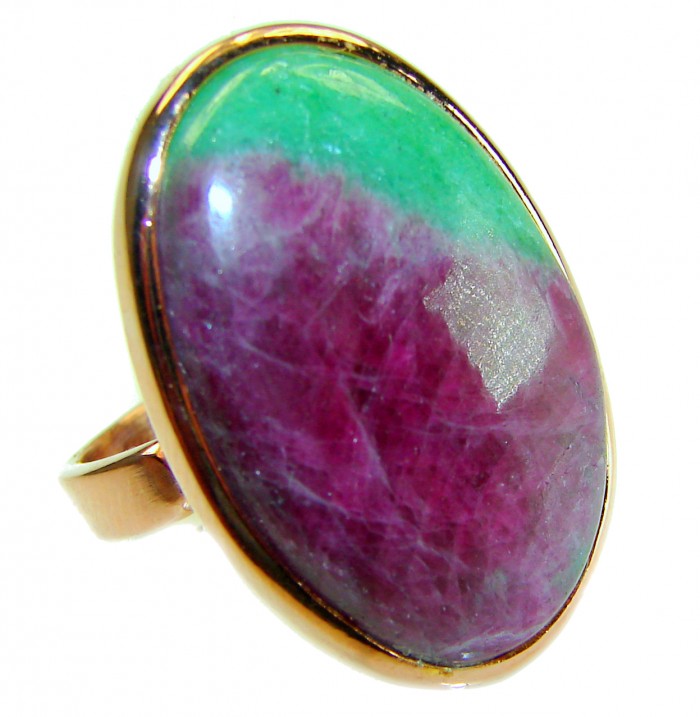Authentic Ruby in Zoisite 18k Rose Gold over .925 Sterling Silver handmade Cocktail Ring s. 8