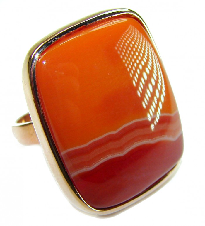 Toffee Orange Power natural Carnelian 14K Rose Gold over .925 Sterling Silver handmade ring s. 7 adjustable