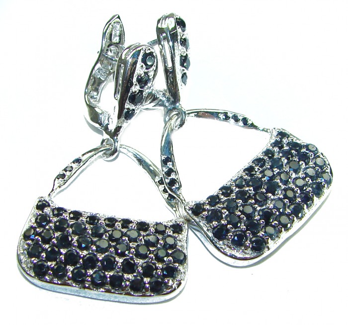 Luxurious BlueBags authentic 10.8 carat Sapphire black rhodium .925 Sterling Silver handcrafted earrings