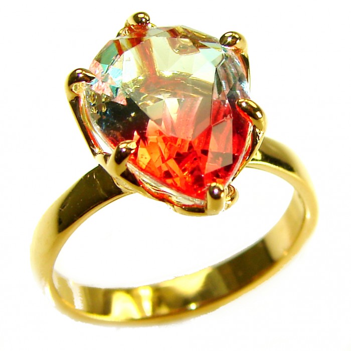 6.9 carat pear cut Brazilian Tourmaline 14K Gold over .925 Sterling Silver Perfectly handcrafted Ring s. 7