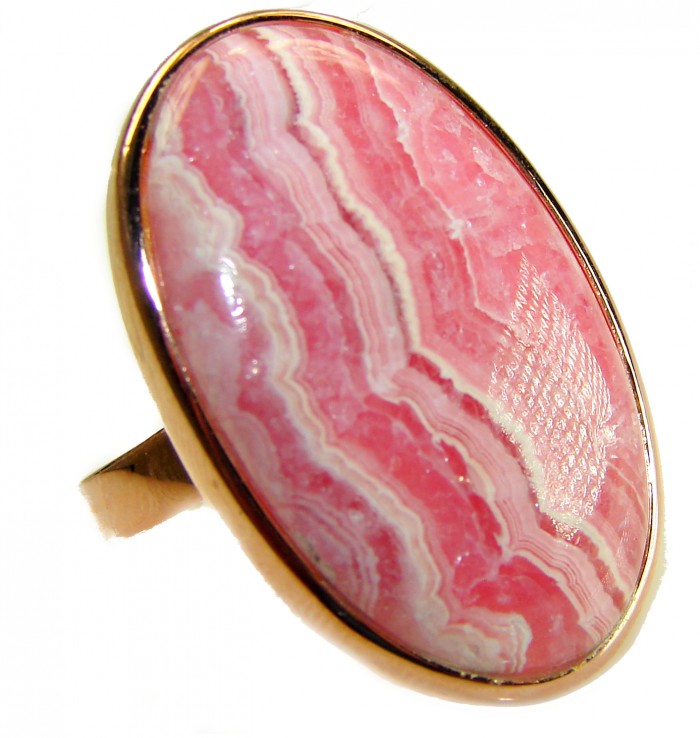 Top quality Argentinian Rhodochrosite 14K Gold over .925 Sterling Silver handmade LARGE ring size 8 adjustable