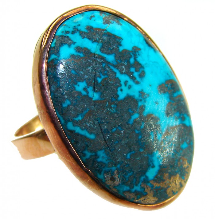 Authentic Parrot's Wing Chrysocolla 18K Gold over .925 Sterling Silver handcrafted ring size 8 adjustable
