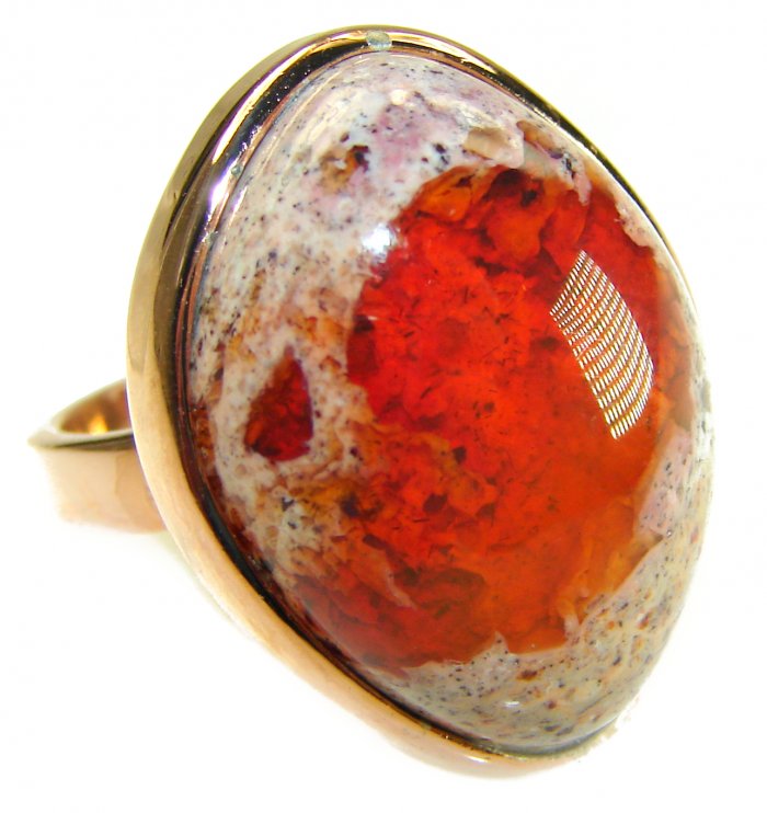 Inner Fire best quality 21.4 carat Mexican Opal 18K Gold over .925 Sterling Silver handmade ring 8 adjustable - video