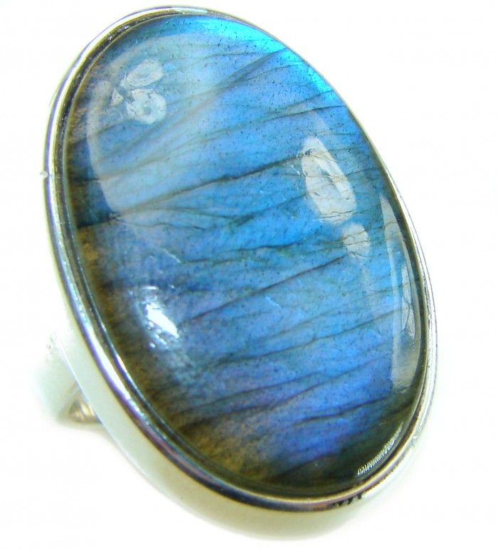 Shimmering Natural Labradorite .925 Sterling Silver handcrafted Large ring size 8 adjustable