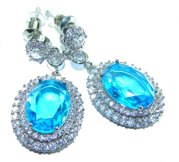 Atlantica 8.5 carat genuine Swiss Blue Topaz .925 Sterling Silver handmade Statement earrings - video