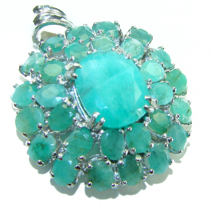 Spectacular 18.8 carat authentic Colombian Emerald .925 Sterling Silver handcrafted Pendant